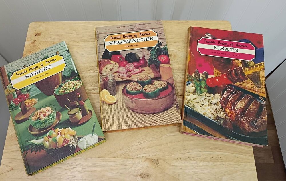 Vintage recipe books, cookbooks three volumes